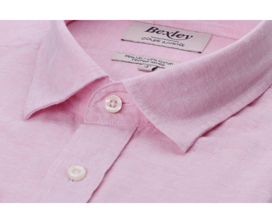 Camisa lisa de lino de algodón Chambray Rosa - SILBERT