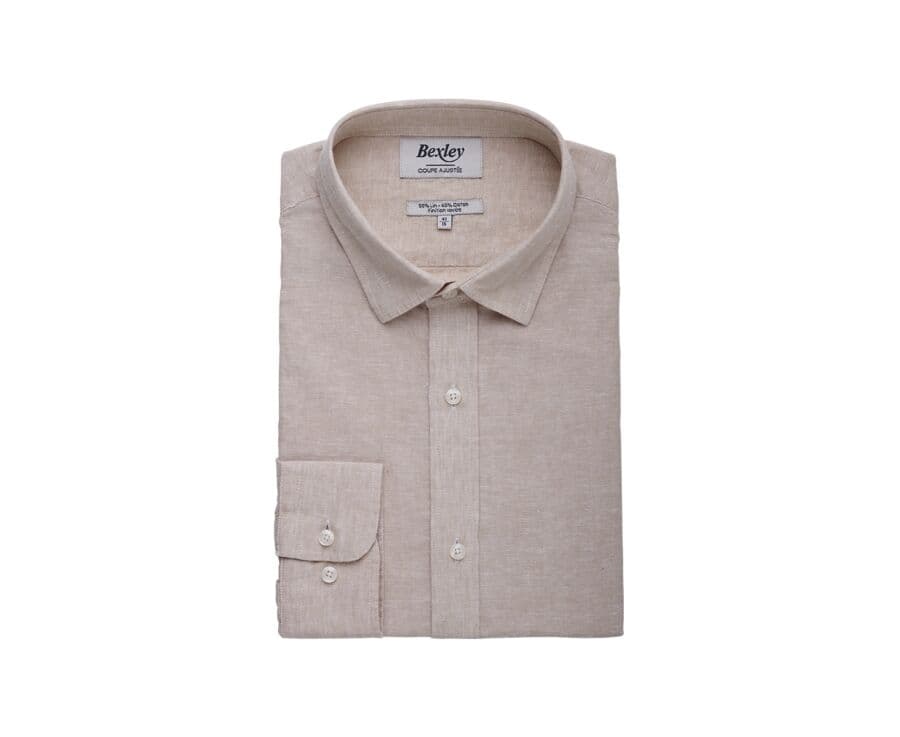 Camisa lisa de lino de algodón Chambray Beis - SILBERT