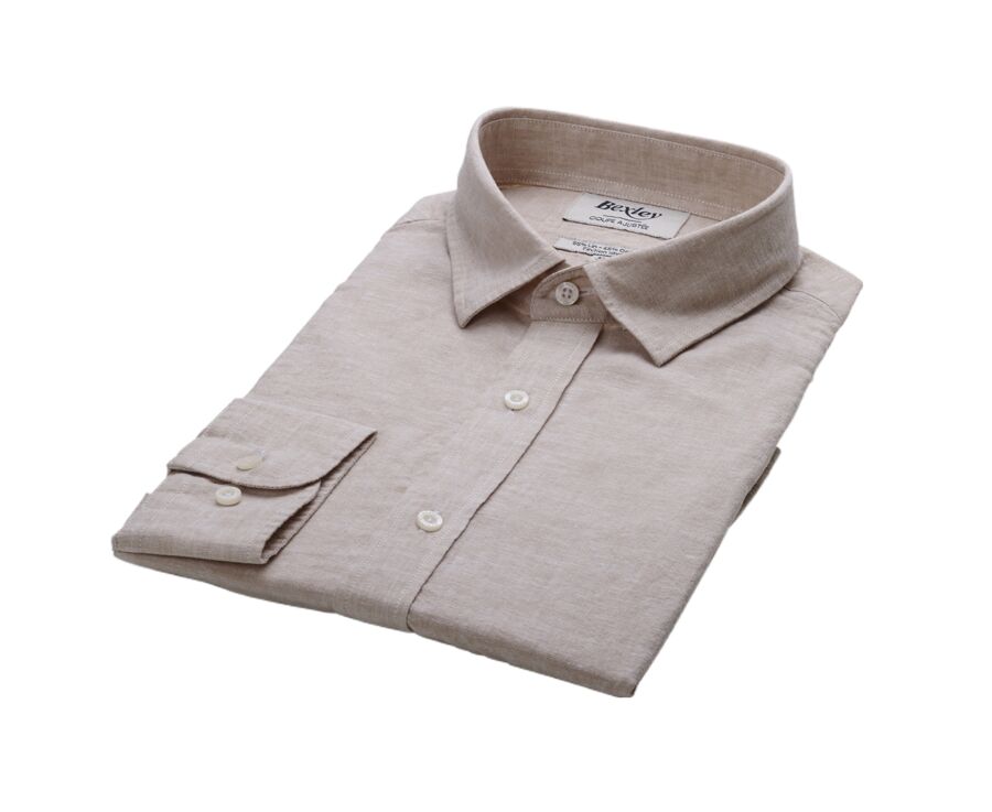 Camisa lisa de lino de algodón Chambray Beis - SILBERT