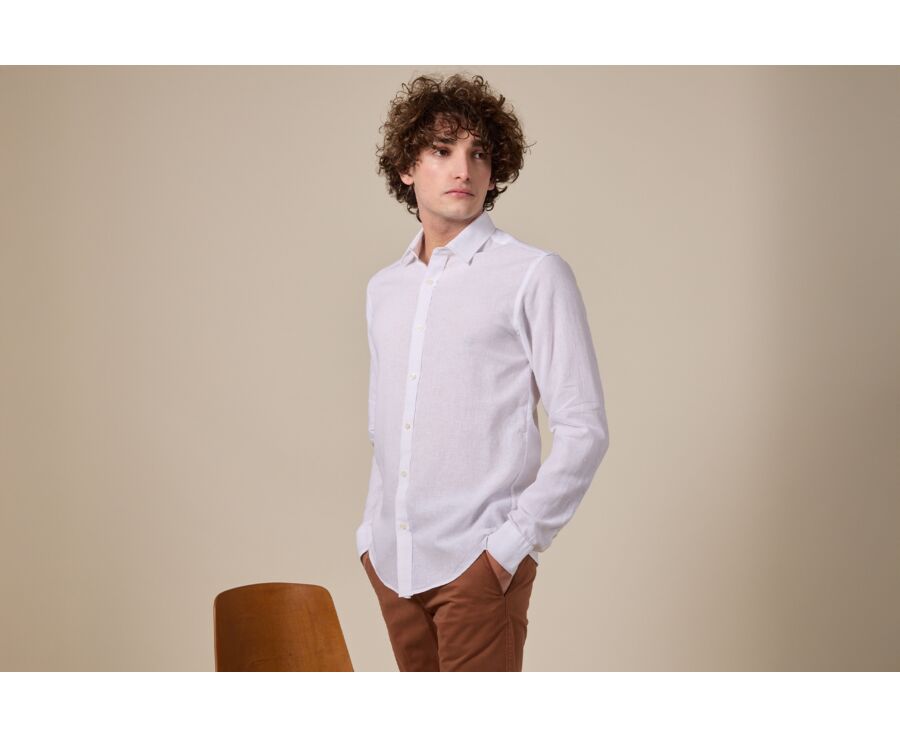 Camisa de algodón y lino Chambray Blanca - Cuello Francés - SILBERT