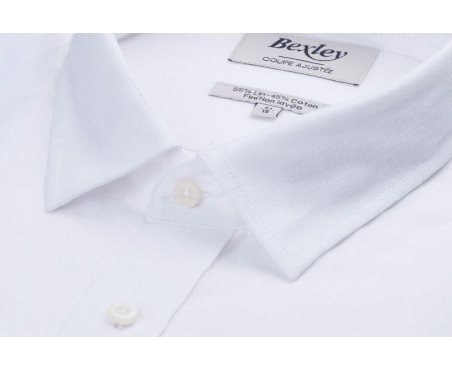 Camisa de algodón y lino Chambray Blanca - Cuello Francés - SILBERT