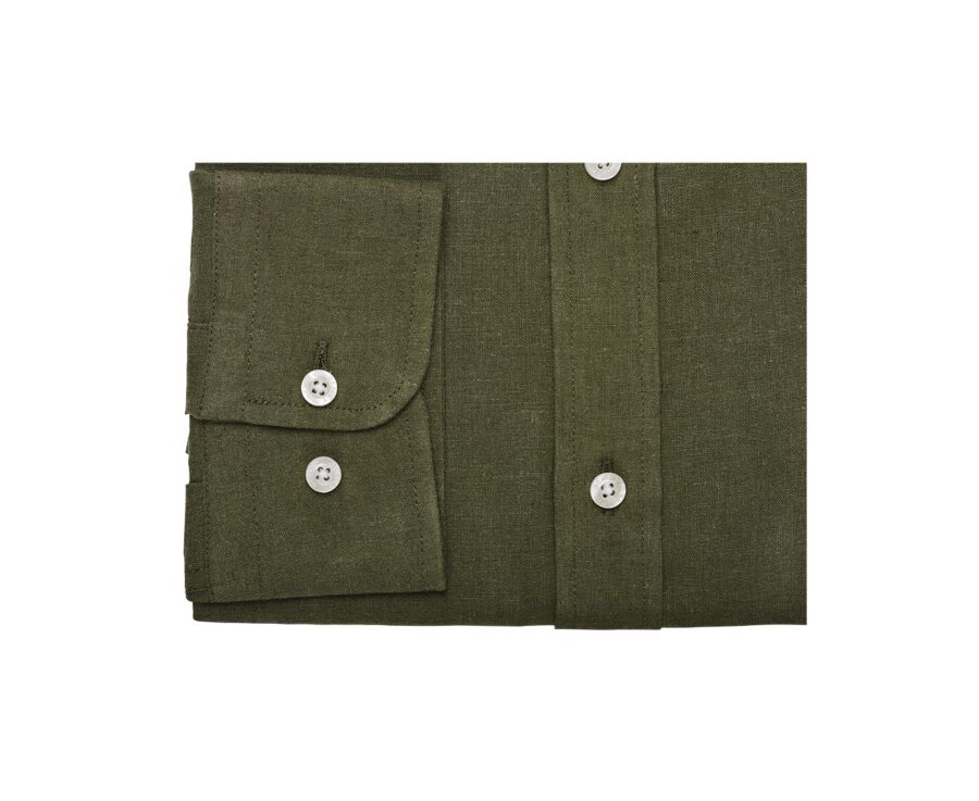 Camisa de algodón y lino Chambray Verde Bosque - Cuello Francés - SILBERT