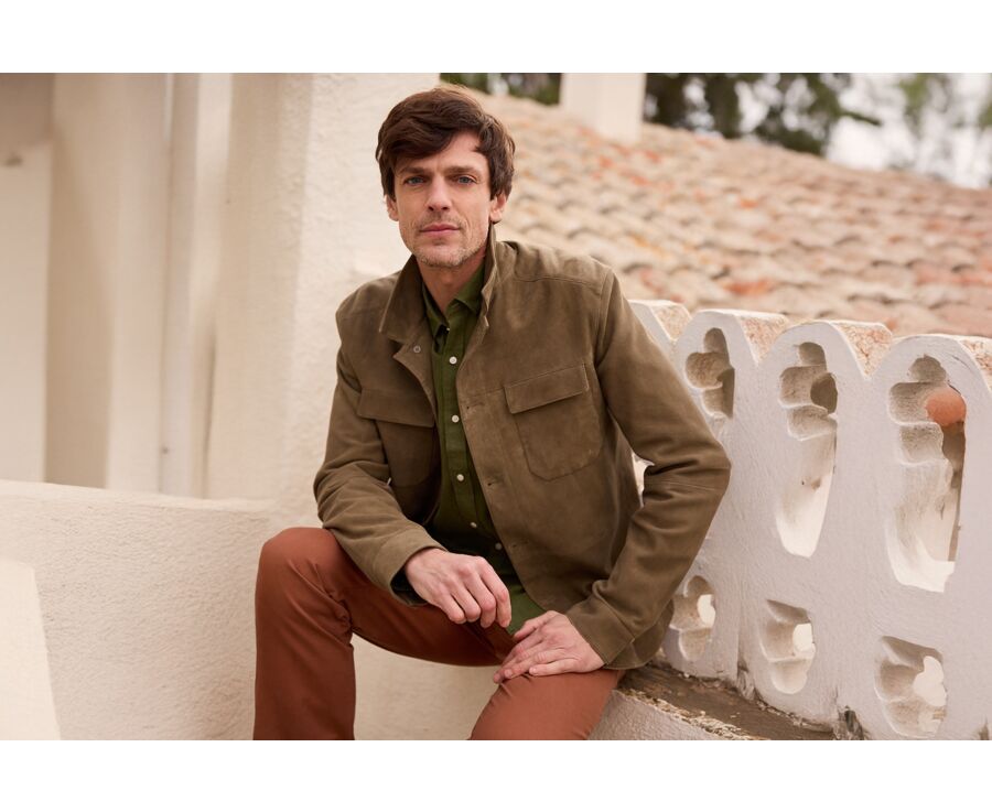 Camisa de algodón y lino Chambray Verde Bosque - Cuello Francés - SILBERT