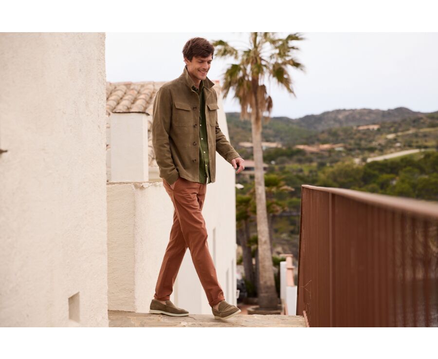 Camisa de algodón y lino Chambray Verde Bosque - Cuello Francés - SILBERT