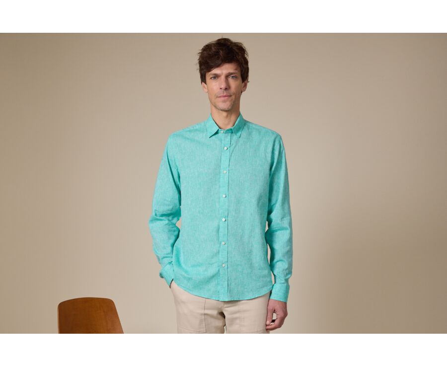Camisa de algodón y lino Verde Menta - Cuello Francés - SILBERT