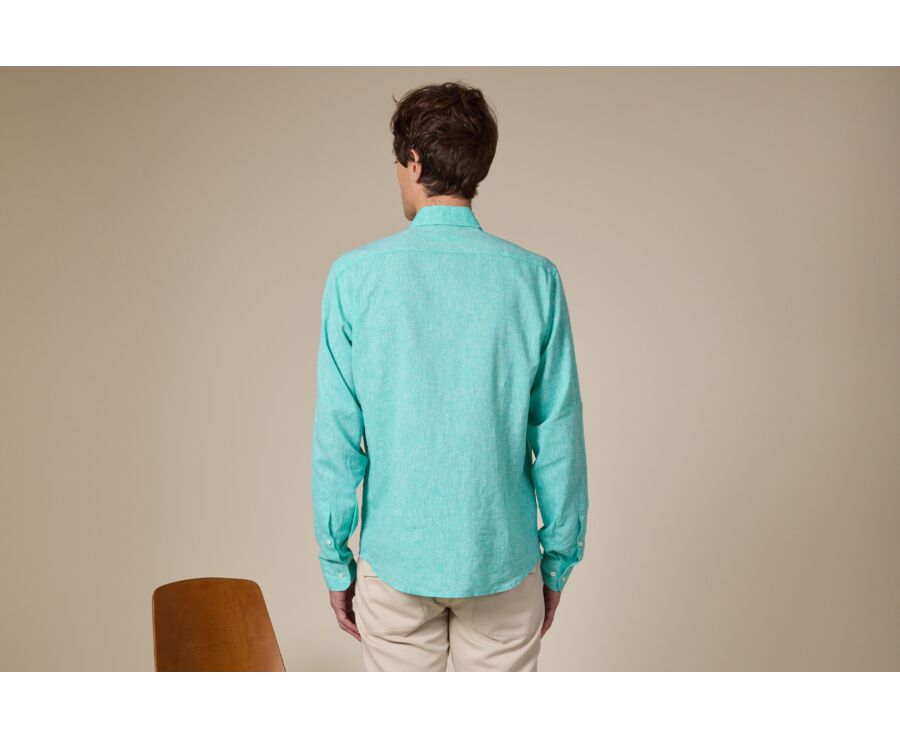 Camisa de algodón y lino Verde Menta - Cuello Francés - SILBERT