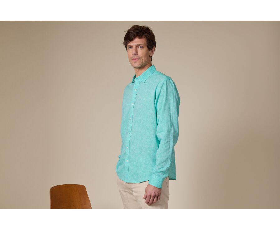 Camisa de algodón y lino Verde Menta - Cuello Francés - SILBERT