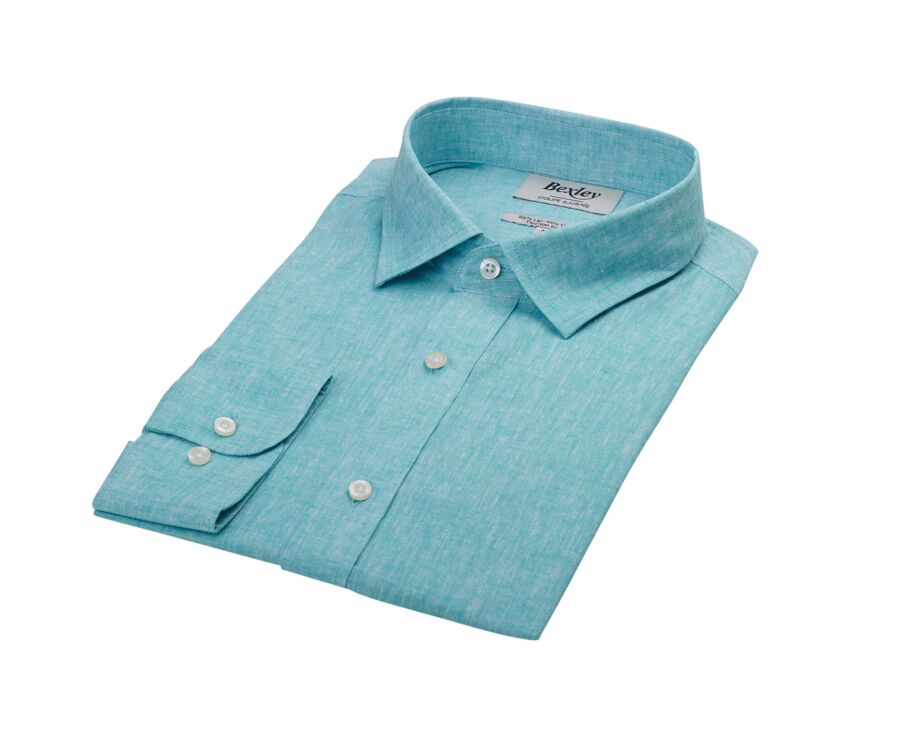 Camisa de algodón y lino Verde Menta - Cuello Francés - SILBERT