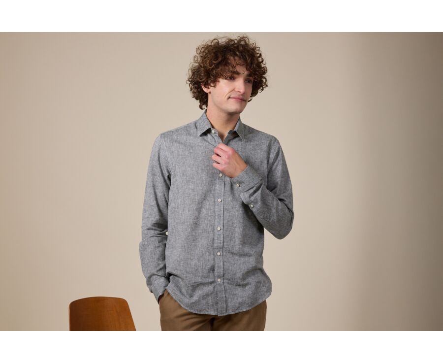 Camisa de algodón y lino Verde Oscuro - Cuello Francés - SILBERT