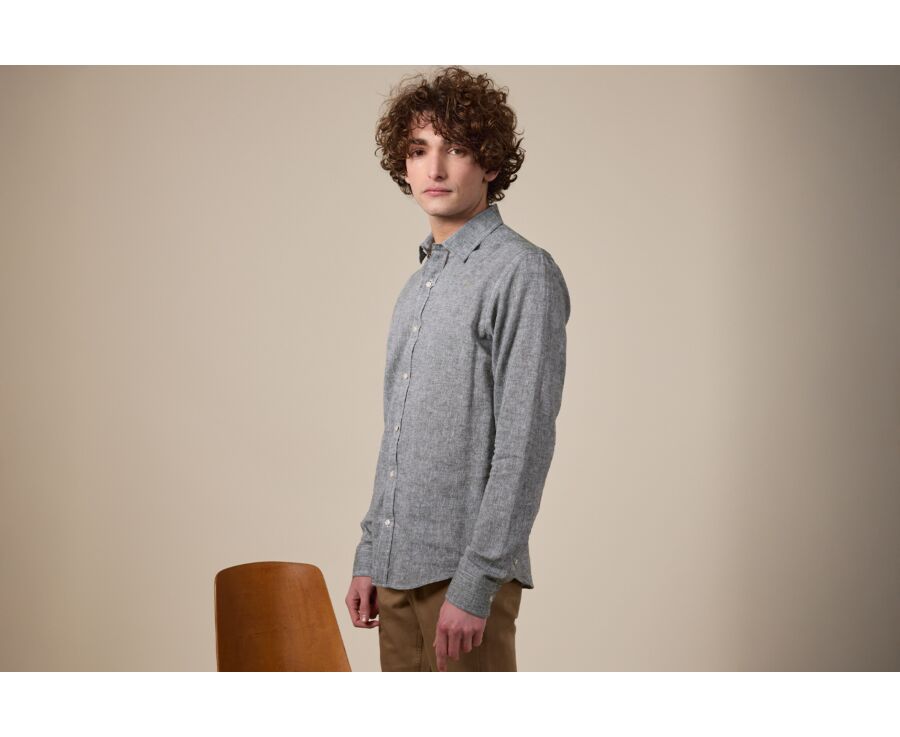 Camisa de algodón y lino Verde Oscuro - Cuello Francés - SILBERT