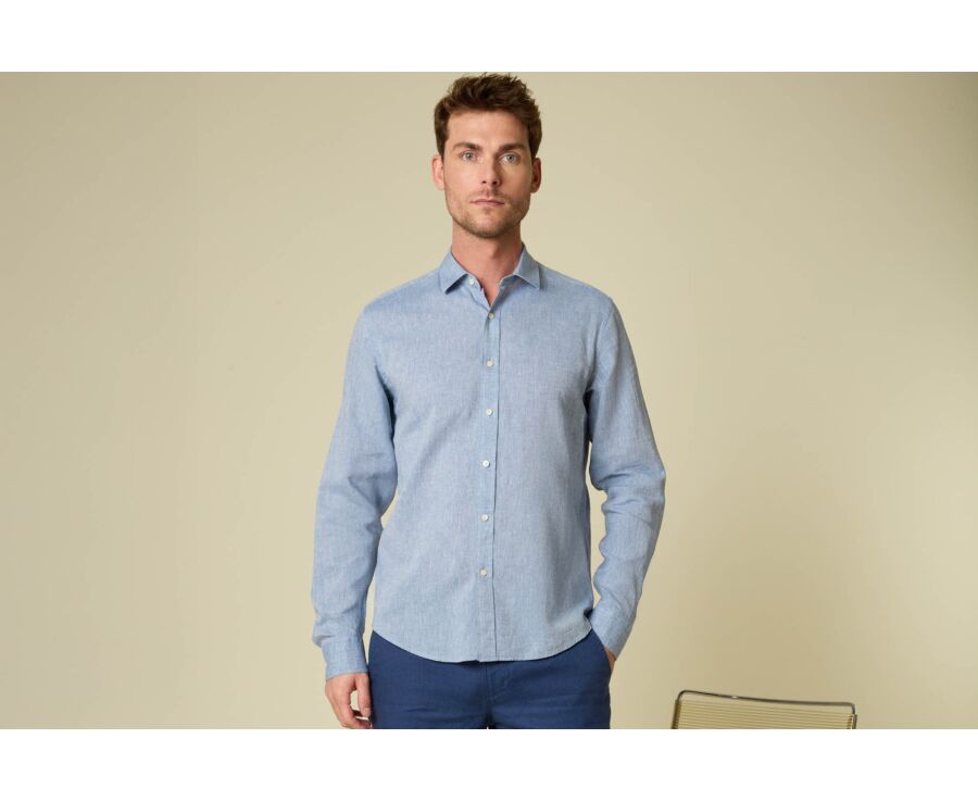 Camisa para Hombre - Chambray Azul con Motivo - SILBERT