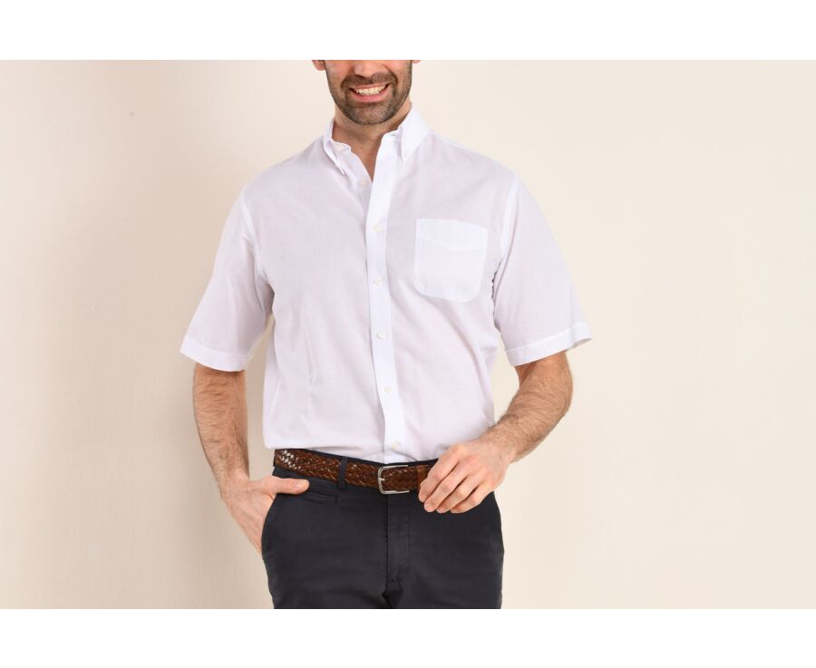 Camisa blanca de algodón y lino - Bolsillo en el pecho - COLTEN MC