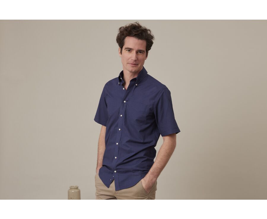 Camisa de lino y algodón Marino - Bolsillo en el pecho - COLTEN MC