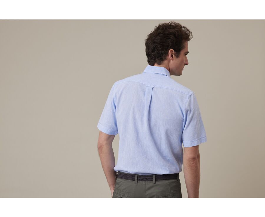 Camisa de lino y algodón Chambray Azul - Bolsillo en el pecho - COLTEN MC