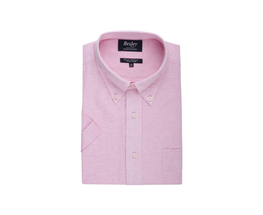 Camisa de lino y algodón Chambray Rosa - Bolsillo en el pecho - COLTEN MC