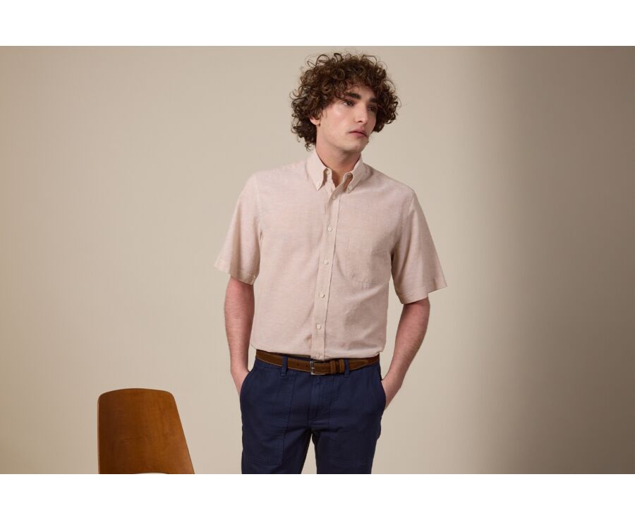Camisa de lino y algodón Chambray Beis - Bolsillo en el pecho - COLTEN MC