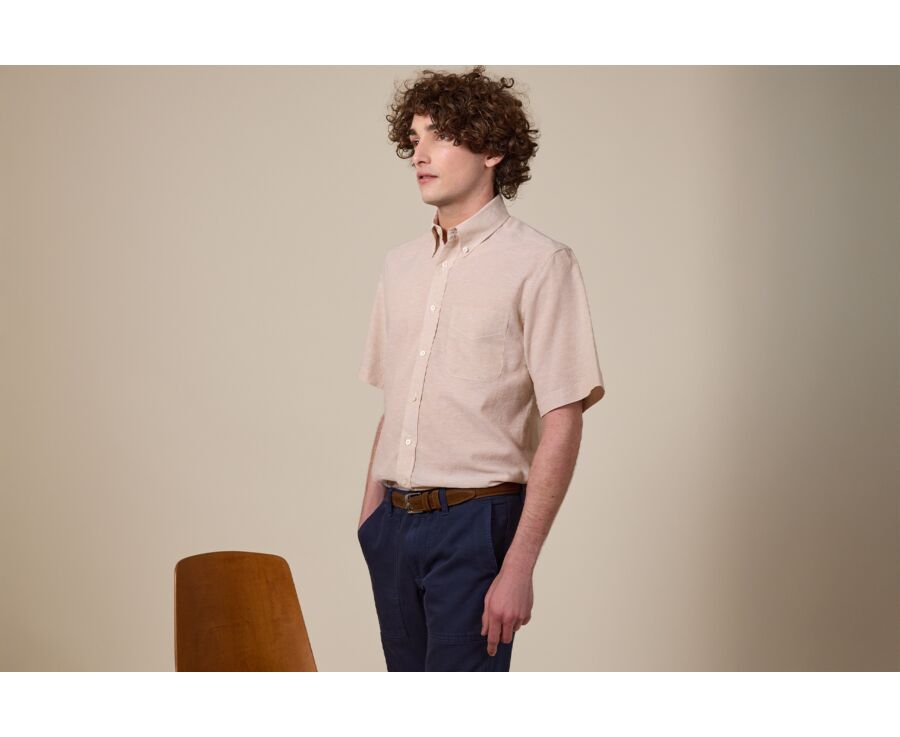 Camisa de lino y algodón Chambray Beis - Bolsillo en el pecho - COLTEN MC