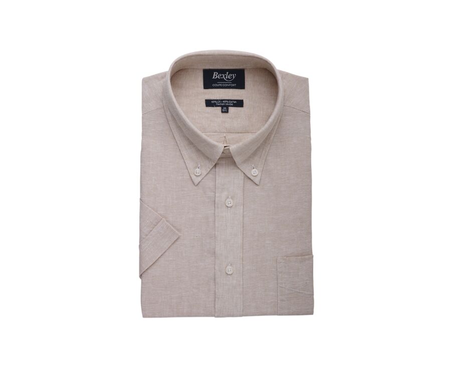 Camisa de lino y algodón Chambray Beis - Bolsillo en el pecho - COLTEN MC