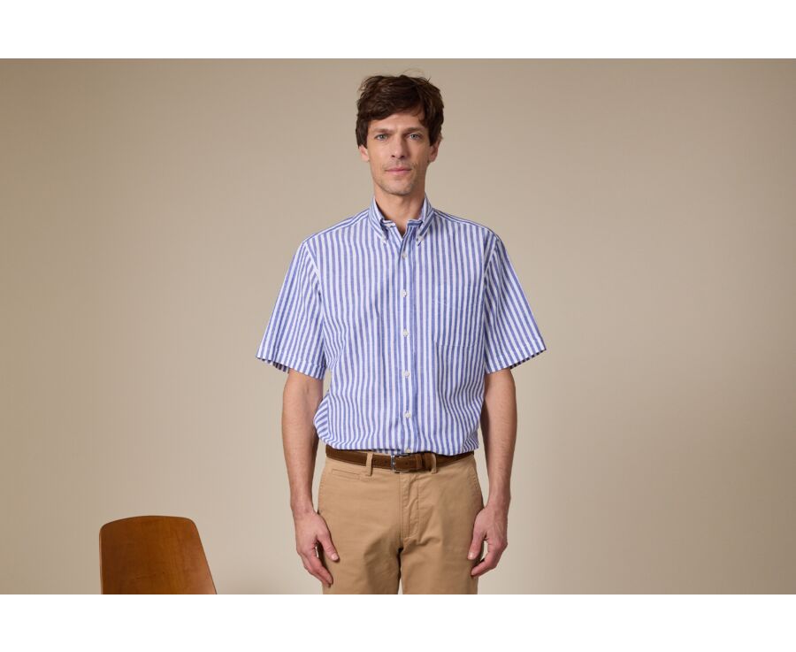 Camisa de lino/algodón Chambray Azul Océano y Blanco - COLTEN MC
