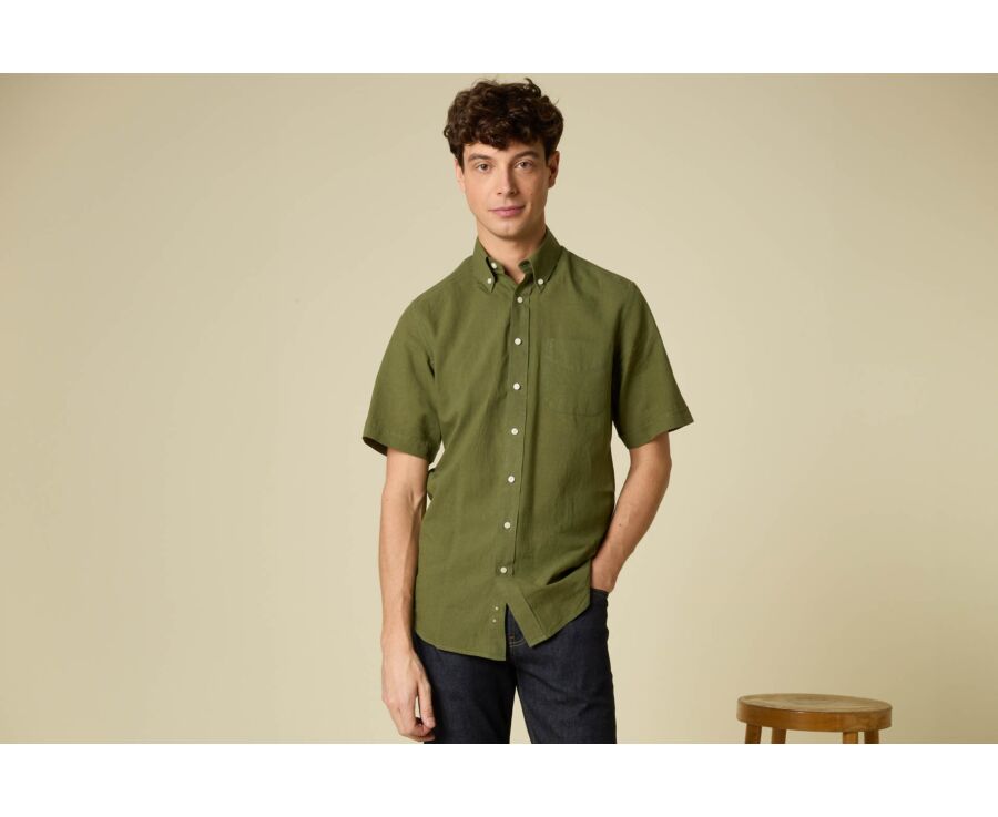 Camisa de lino/algodón Chambray Verde oscuro - COLTEN MC