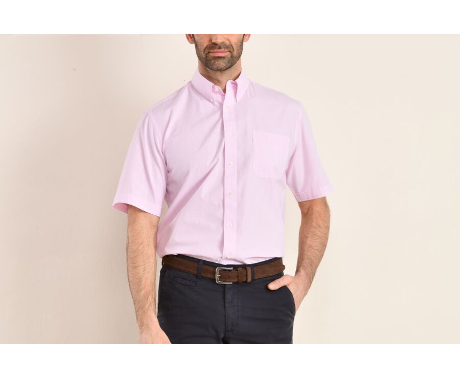 Camisa de algodón blanca con pequeños cuadros rosas - TIM MC