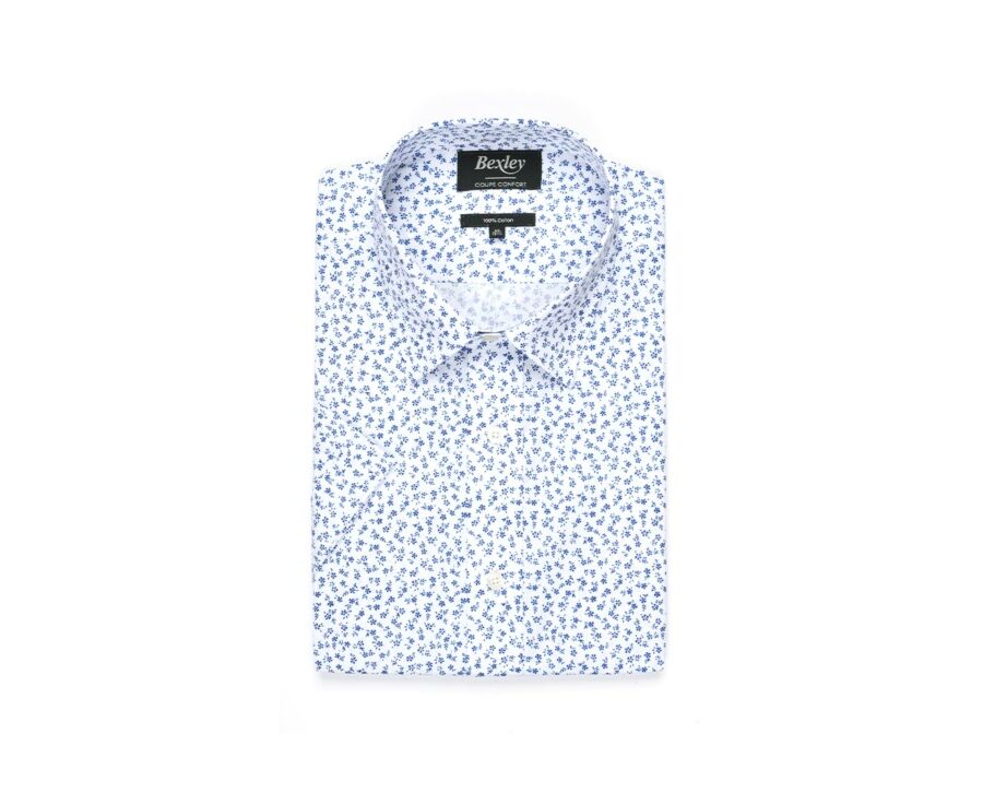 Posada Persona enferma Walter Cunningham Camisa de algodón blanca con estampado de flores azules Florantin Mc |  Bexley