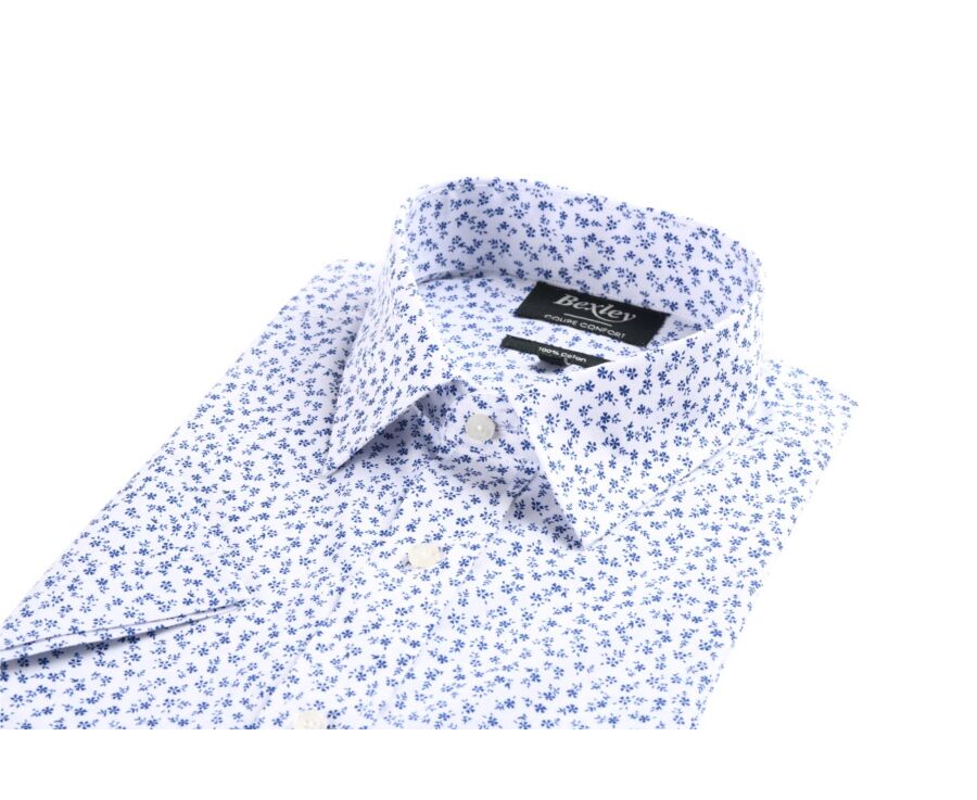 Túnica lente Ascensor Camisa de algodón blanca con estampado de flores azules Florantin Mc |  Bexley