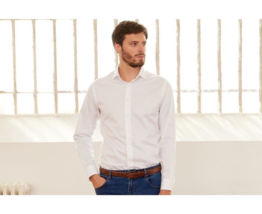 Camisa blanca de sarga de algodón - Cuello francés - CAUBERT