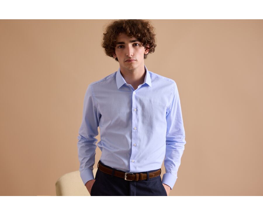 Camisa 100% algodón Celeste - Cuello francés - CAMÉLIEN