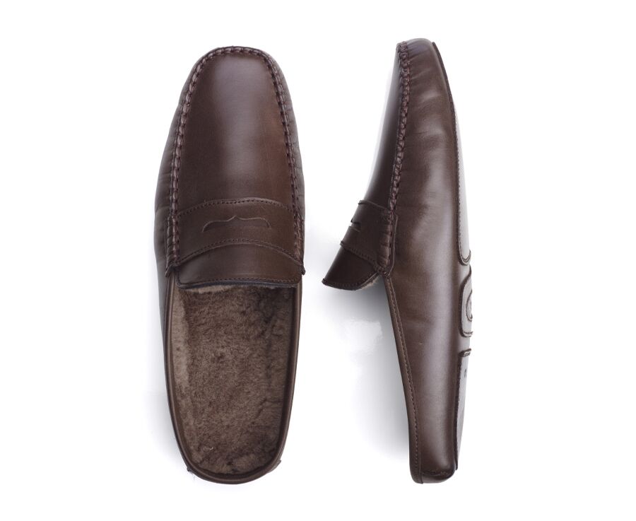 Pantuflas de hombre abiertas piel Chocolate - PANTUFLAS