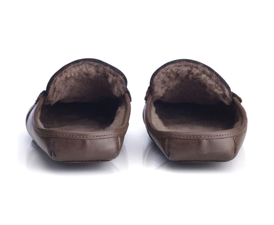 Pantuflas de hombre abiertas piel Chocolate - PANTUFLAS
