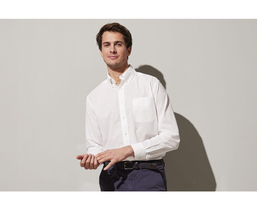 Camisa de lino y algodón blanca - Bolsillo en el pecho - COLTEN