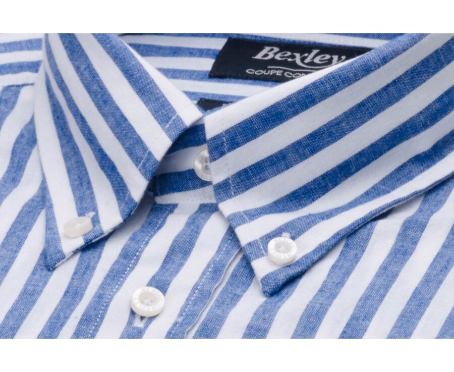 Camisa de lino y algodón Azul océano y Blanco - COLTEN