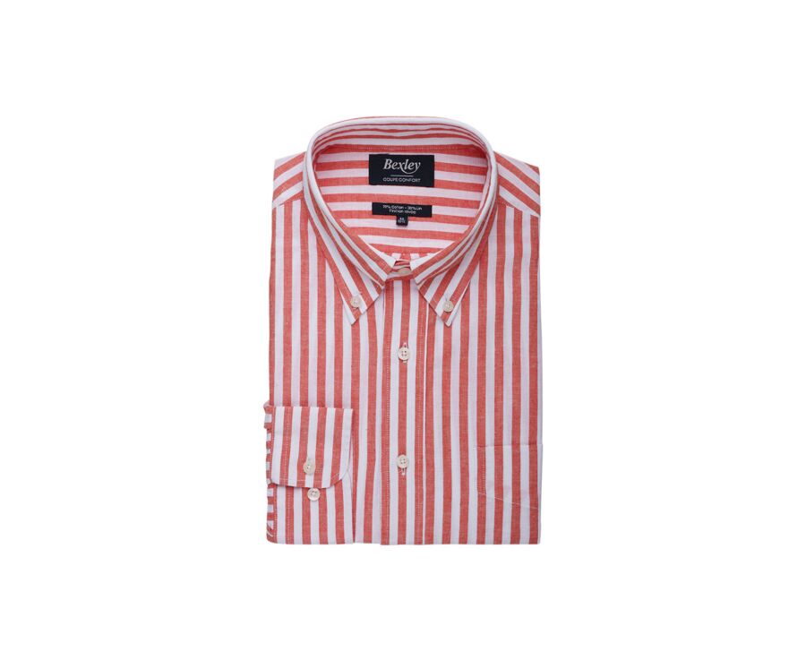 Camisa de lino y algodón Coral y Blanco - COLTEN