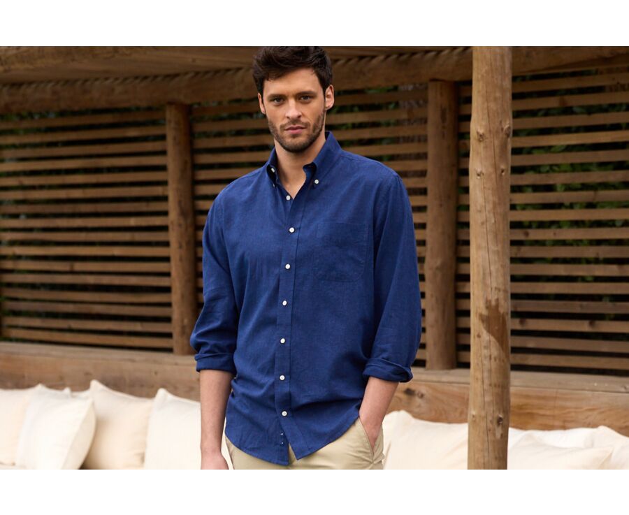 Camisa de lino y algodón Chambray Indigo - COLTEN