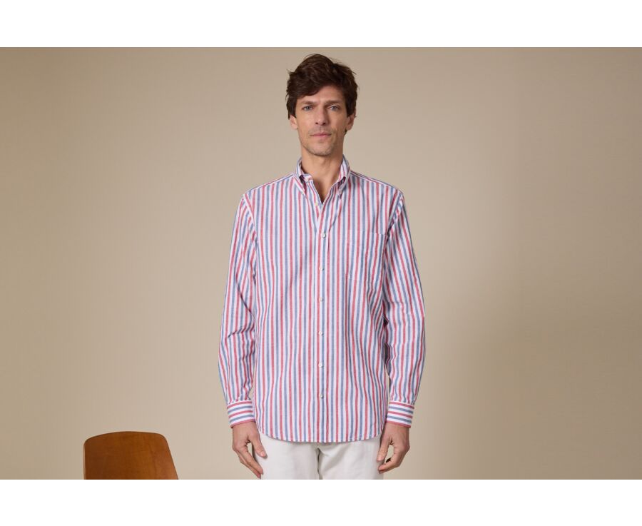 Camisa roja y azul chambray de algodón/lino  - COLTEN