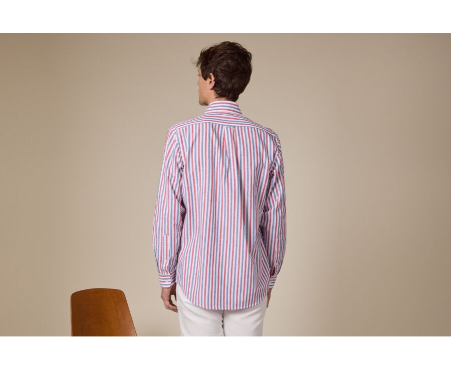 Camisa roja y azul chambray de algodón/lino  - COLTEN