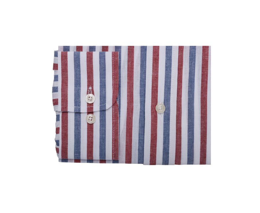 Camisa roja y azul chambray de algodón/lino  - COLTEN