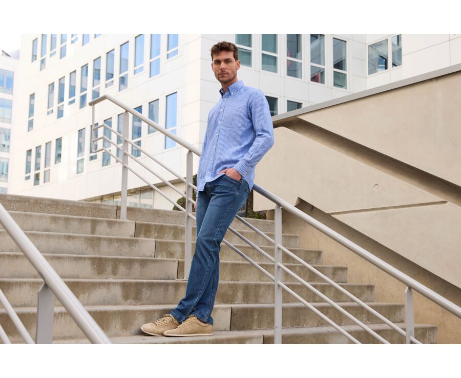 Camisa de algodón/lino - Chambray Azul Océano y Azul - COLTEN