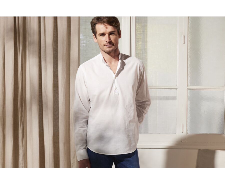 Camisa tipo túnica de lino algodón blanca - VALBERT