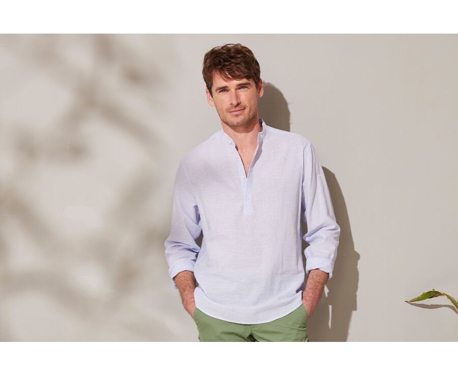 Camisa tipo túnica lino algodón de rayas azules y blancas - VALBERT