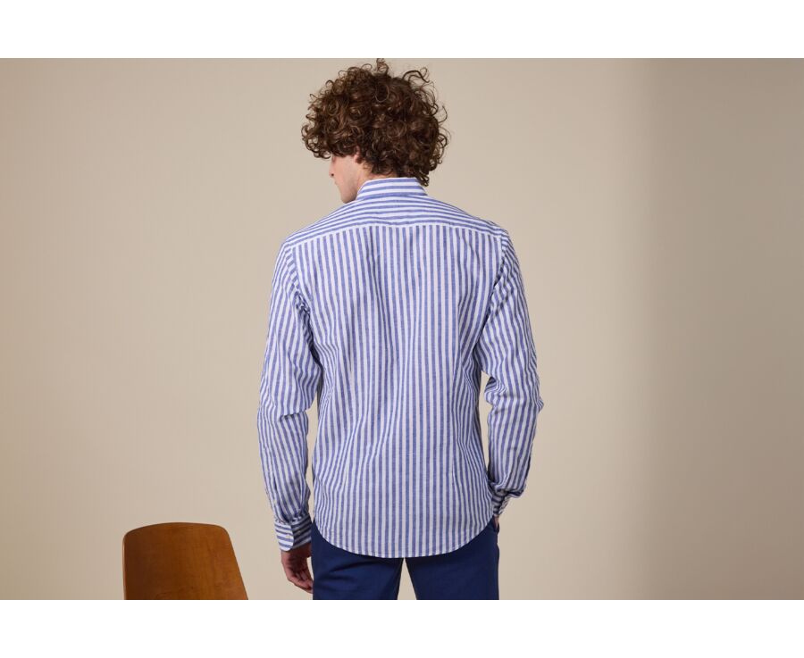 Camisa de algodón y lino a rayas azules oscuras y blancas - SIMONIN