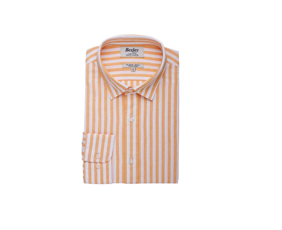 Camisa de algodón y lino a rayas Amarillo Naranja y Blanco - SIMONIN