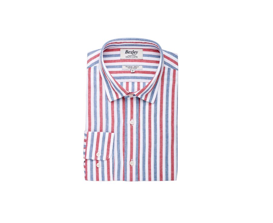 Camisa de algodón y lino a rayas Azul vintage Rojo y Blanco - SIMONIN