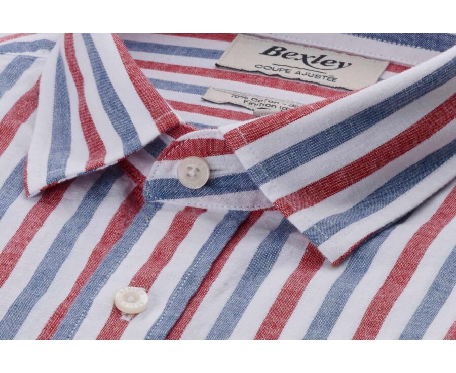 Camisa de algodón y lino a rayas Azul vintage Rojo y Blanco - SIMONIN