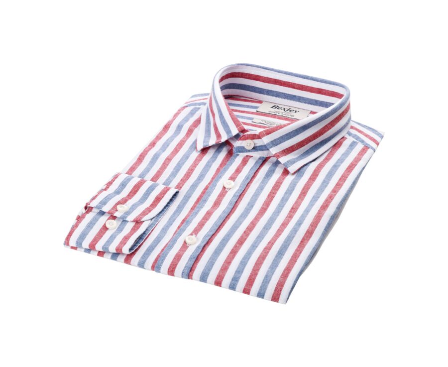 Camisa de algodón y lino a rayas Azul vintage Rojo y Blanco - SIMONIN