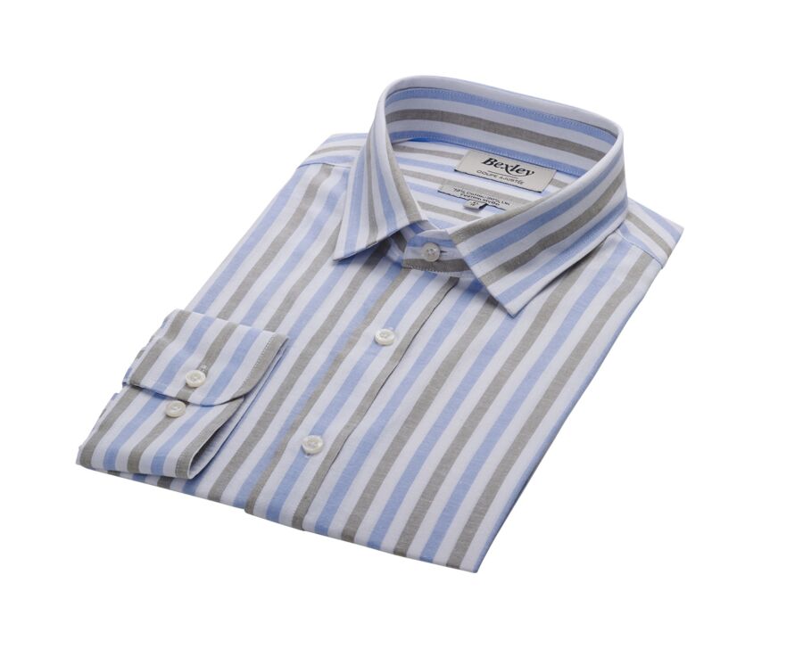 Camisa de algodón y lino Azul Cielo y Verde Salvia - Cuello Francés - SIMONIN