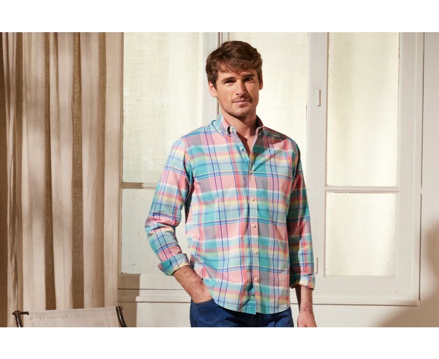 Camisa de algodón con cuadros multicolores - MALVYN