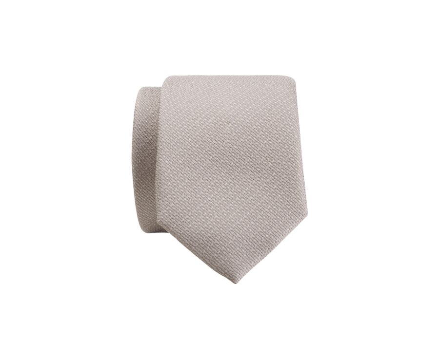 Corbata de Seda Falso Liso Beige y Blanco