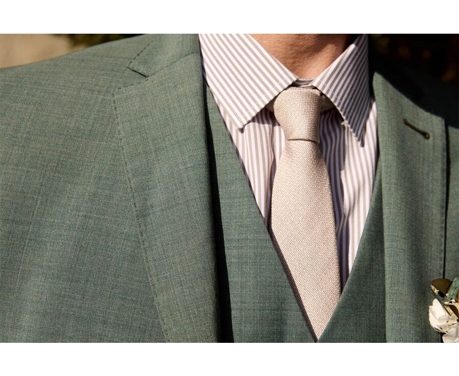 Corbata de Seda Falso Liso Beige y Blanco